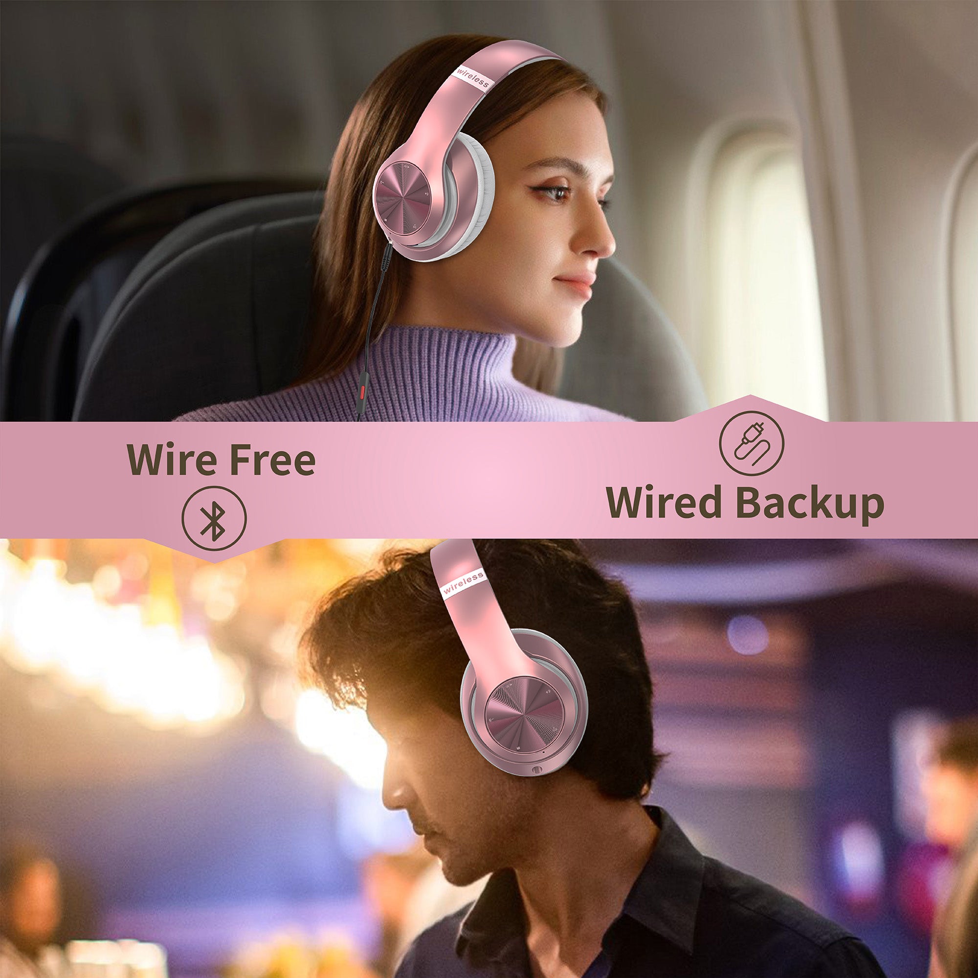 9S Bluetooth Headphones Pink