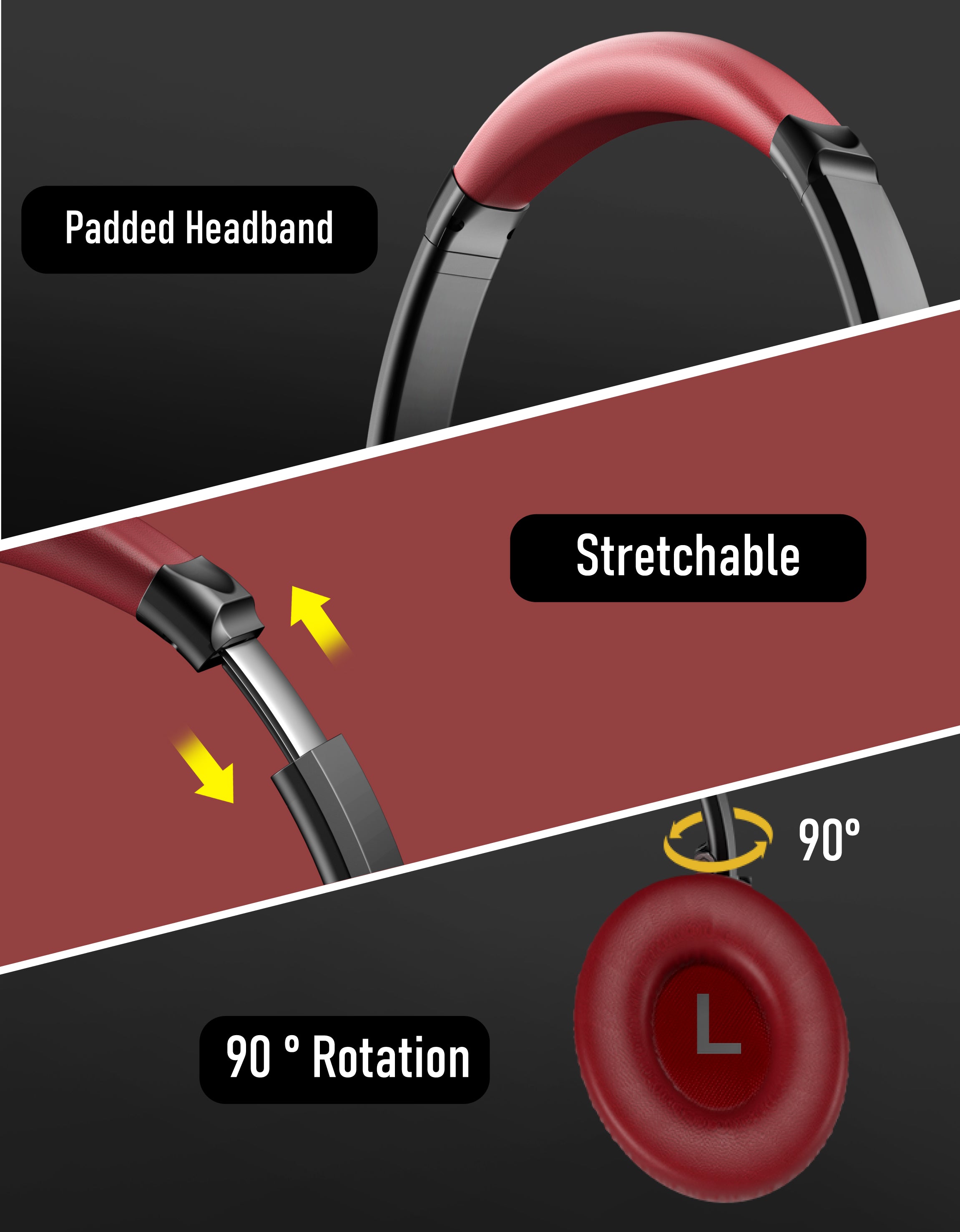 EMBT Bluetooth Headphones Black Red